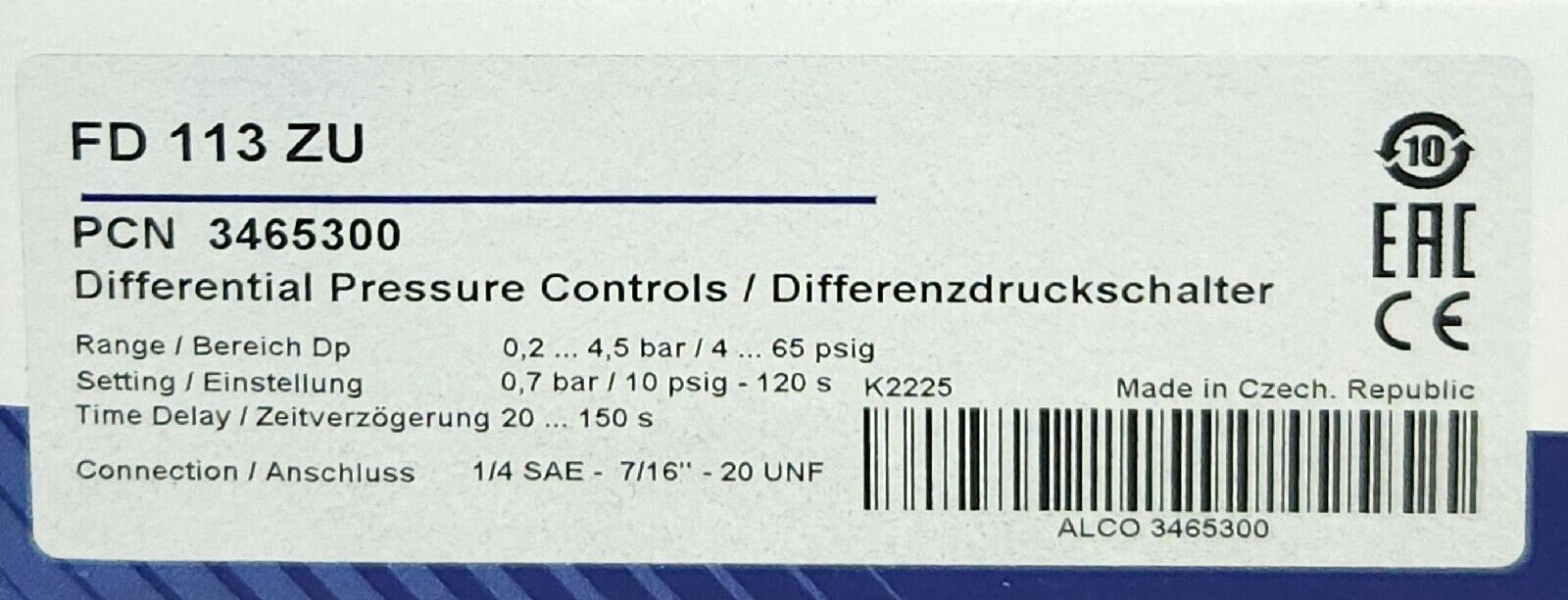EMERSON FD 113 ZU Differential Pressure Control PCN 3465300
