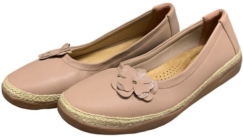 松　　　クラークス Elaina Jade Clarks Womens Beige Leather Flower Comfort Shoes