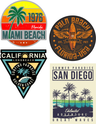 4x SURF Aufkleber Miami Beach Sticker Oldtimer Oldschool Auto Kult V8 Bus MG640