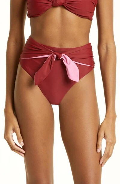 Veronica Beard Azoia Tie Front Bikini Bottoms Women's M Deep Brick Elastic Waist - Picture 1 of 17