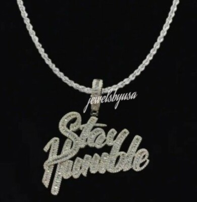 Pre-owned Nsg 2ct Baguette Cubic Zirconia Customized "stay Humble" Name Pendant 925 Silver In White