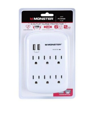Monster Just Power It Up 0 ft. L 6 outlets Wall Tap Surge Protector w/USB White