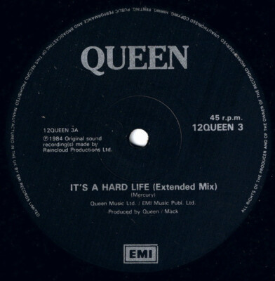 12” Queen Its A Hard Life (Extended Mix) 12QUEEN3 EMI UK Vinyl /00250 12