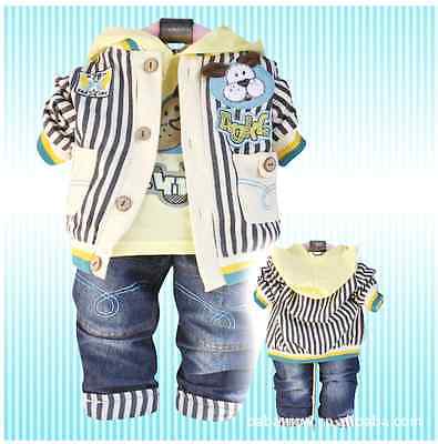 Toddler Boy 3 PC Outfit Set Dog Suit Costumes Size 1-4 Years Jacket+Top+Jeans!