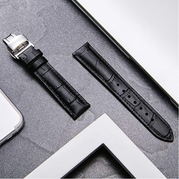 18/20/22/26MM Watch Band Strap Genuine Leather Alligator Deployment Clasp Buckle