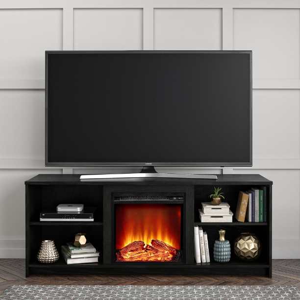 For Tvs Up To 65" Black Oak Finish Modern Look Cozy Feel New
