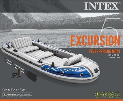 Inflatable Boat Set Intex 5-Person Fishing Dinghy Rafting Aluminum Oars Air Pump