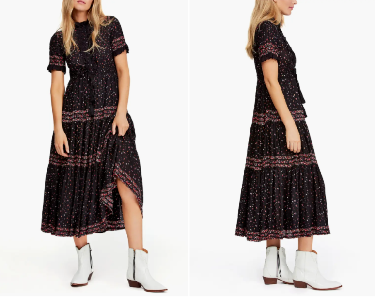 

FREE PEOPLE Rare Feeling Цветочный принт Плиссированное платье-рубашка макси с рюшами  0/2, Multicolor