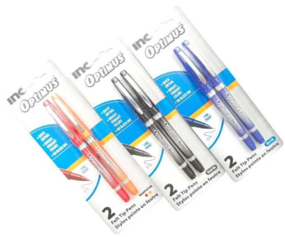 3 PACKS 6 FELT TIP PENS INC  Optimus  RED ORANGE BLUE AND BLACK