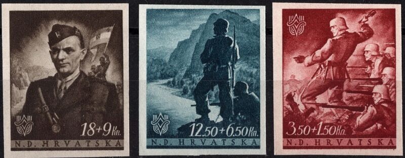 Stamp Croatia Sc B060-2 1944 WWII 3rd Reich NDH Independence Anniversary MNH
