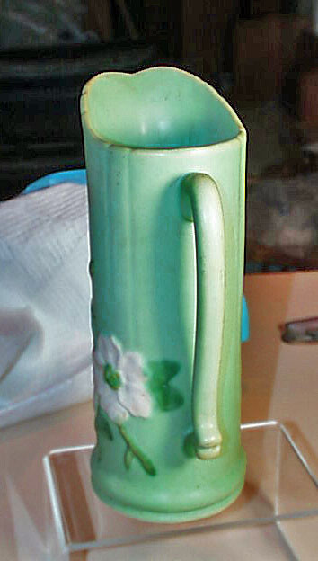 Huge, Tall & Mint Condition Weller Matte Green Pink Dogwood Pitcher