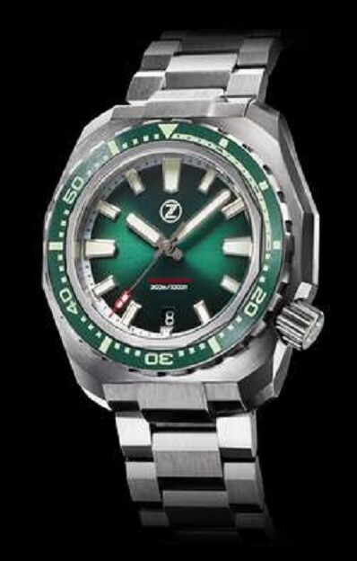 Pre-owned Zelos Hammerhead V3 300m Steel Emerald Green 44mm Watch - Dealer & Warranty