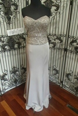 V1056 MARSONI M110 SZ 8 SILVER $675 #3350 #V50  BLACK TIE  FORMAL GOWN DRESS
