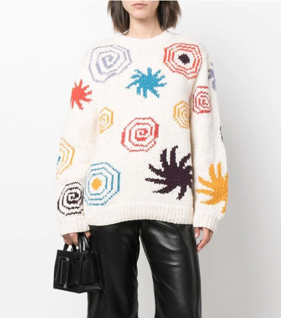Pre-owned The Elder Statesman M/l Stars Spirals Crew Sweater Cotton Men Or Women In White