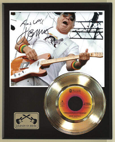 Jimmy Buffett "Cheeseburger In" Reproduction Signed Record Display Wood Plaque