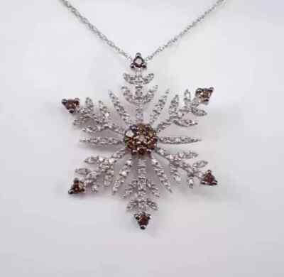 Snowflake Pendant 2Ct Round Lab Created Chocolate Diamond 14K White Gold Plated
