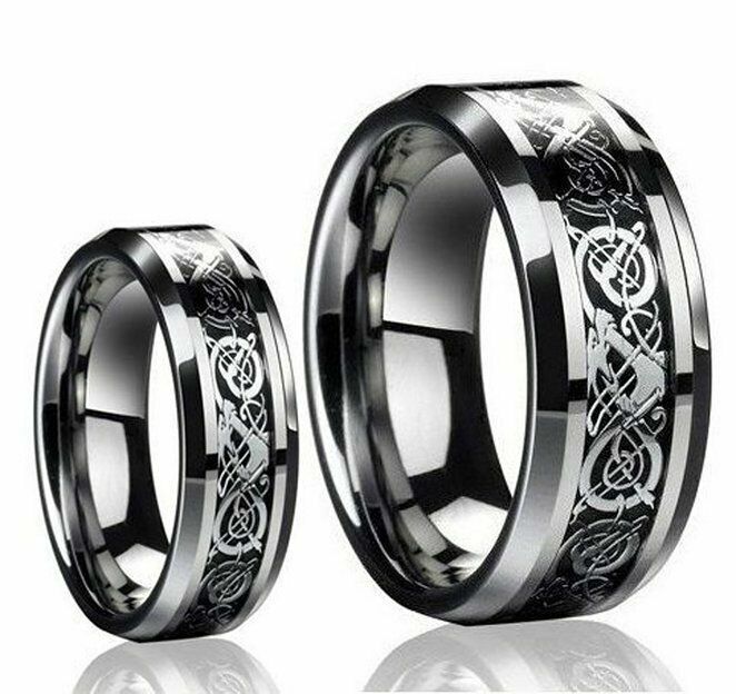Free Engraving - Tungsten Carbide Royal Celtic Knot Dragon Wedding Band Ring Set