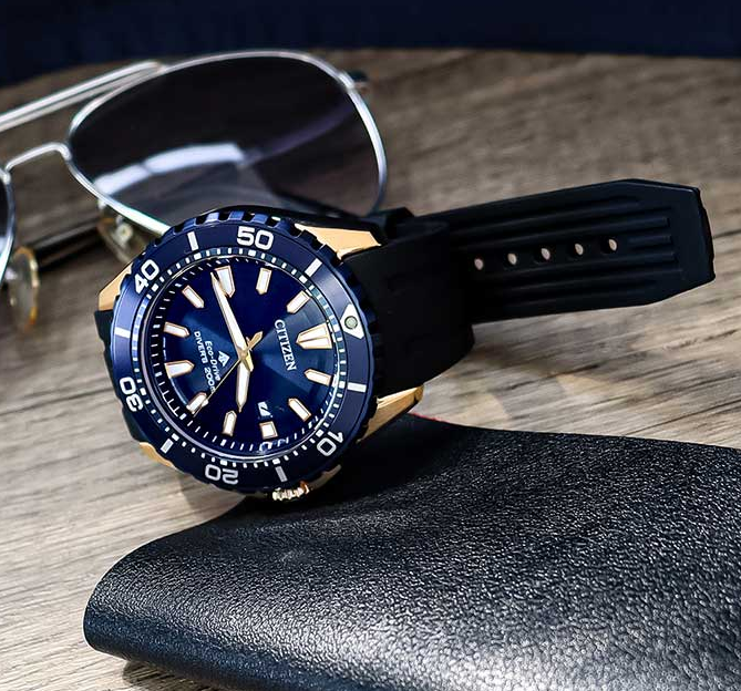 Pre-owned Citizen Promaster Bn0196-01l Blue Dial Men's Diver Watch Polyurethane Band
