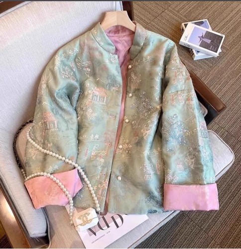 ジャケット・アウター Ethnic Embroided Design No Collar Jacket Mens Embroidery Tang Suit Chinese Coat Wedding Slim Fit