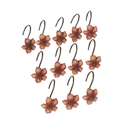 Essential Home Lanai Jungle Flower Floral Shower Curtain Hooks Set Rust Brown