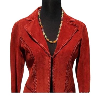 Cache Suede Leather Peek-A-Boo Crochet Insert Jacket Top New XS/S Rust $248 NWT