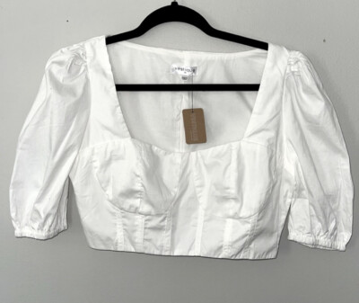 NWT 100% Cotton Bailey Cropped White Puff Sleeve Top Size Medium