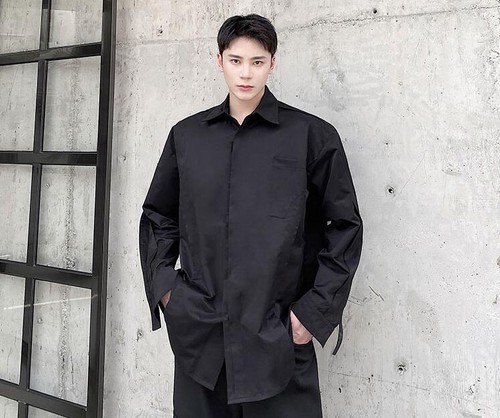 Men's Autumn Fashion Lapel Long Sleeve Black Dress Shirt
