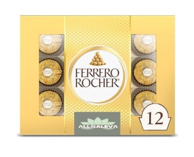 Ferrero Rocher Fine Hazelnut Milk Chocolate, 12 Count, Chocolate Candy Gift Box