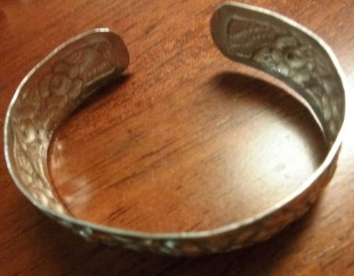Old Mexico  Coin Silver Flower Cuff Bracelet Signed