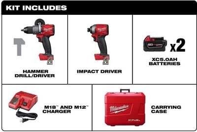 Milwaukee Hammer Drill Impact Driver 18-Volt Lithium Ion Cordless (2-Tool)