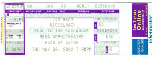 2002 NICKELBACK concert ticket Mesa Amphitheatre ARIZONA Road to Rackhouse Tour