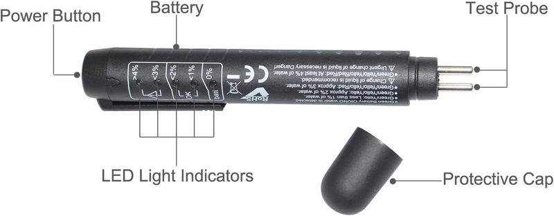 Brake Fluid Liquid Tester Pen with 5 LED Indicators, Calibrated For DOT3 DOT4 Br