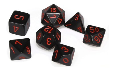 Polyhedral 7-Die Opaque Dice Set - Black with Red