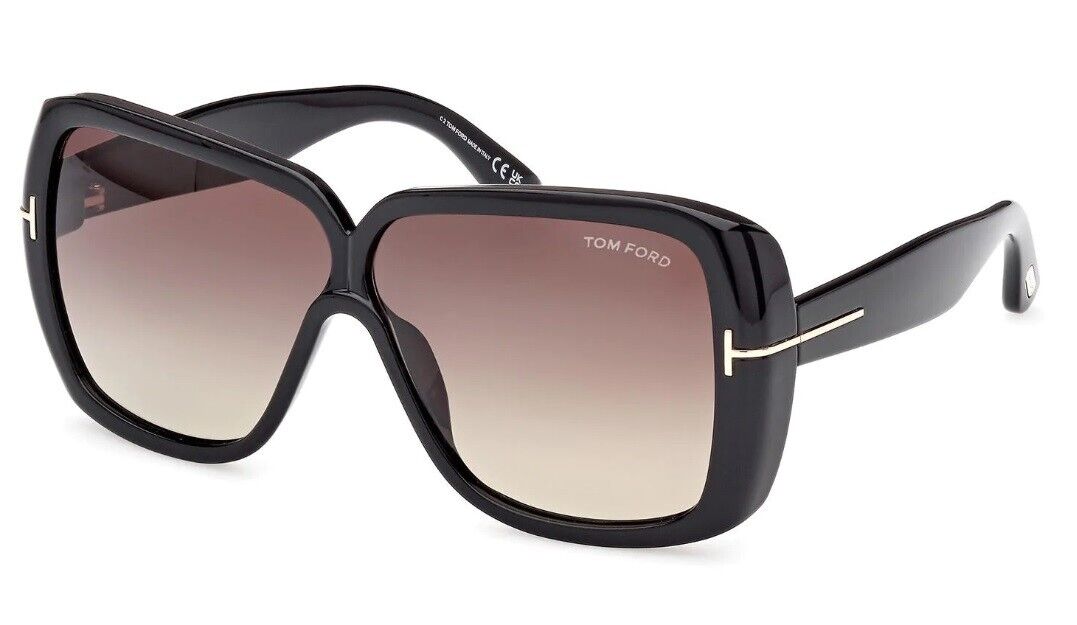 Pre-owned Tom Ford Marilyn Sunglasses Ft1037-01b-61 Shiny Black Frame Smoke Lenses In Gray