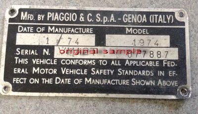 VESPA Chassis Plate FRAME NUMBER VBA GS VNA VBB SUPER SPRINT