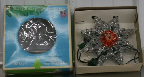 Vintage Happy Holiday Lighted Star Christmas Tree Top Topper Plaque Original Box