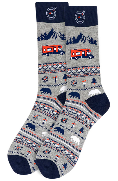 Camping Road Trip Outdoor Wilderness Theme One Pair Men's Novelty Crew Socks