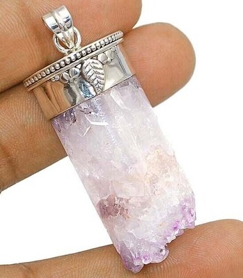 Natural Amethyst Satellite Cylinder 925 Sterling Silver Pendant Jewelry @B10-4