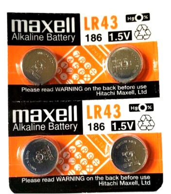 LR43 Maxell 4 Pieces AG12 LR1142 386 301 186 SR43 SR43SW Alkaline Batteries
