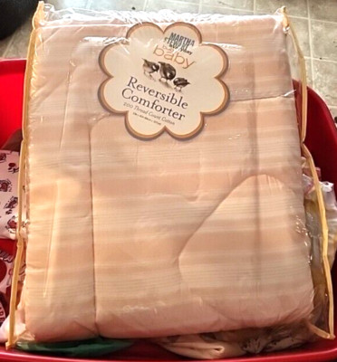 1999 Vintage New Martha Stewart Reversible Pink White Stripes Baby Comforter