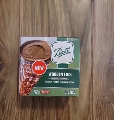 NEW Ball 1 box of 3 acacia Wood Wide Mouth lids  ( 3 wooden Mason Jar Lids)