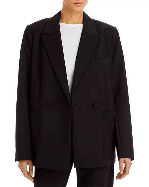 Good American The Boss 2.0 Double Breasted Blazer Women's 2 Black Button Front - Picture 1 of 20
