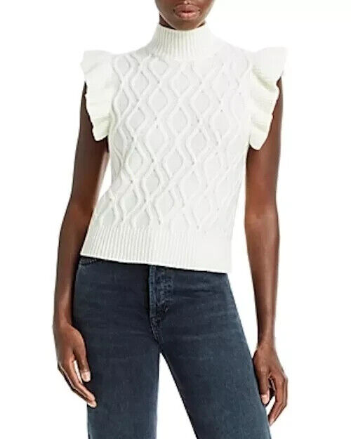 AQUA Cashmere Diamond Knit Cashmere Sweater Women's S Ivory Mock Neck Pullover - Picture 1 of 15