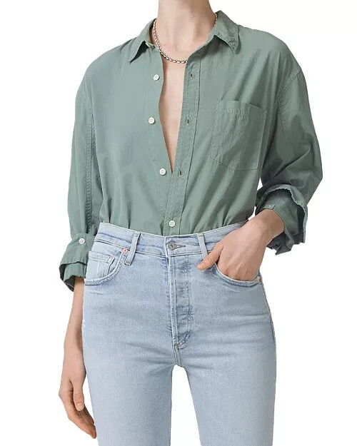 Citizens of Humanity Kayla Shrunken Collared Shirt Women's XS Nova Pocket Button - Picture 1 of 15