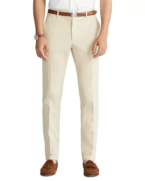 Polo Ralph Lauren Stretch Chino Suit Pants Men's 36/33 Tan Pocket Belt Loop Zip - Picture 1 of 15