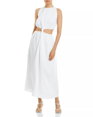 FAITHFULL THE BRAND Zeta Cutout Sleeveless Linen Midi Dress White Size M / US 6