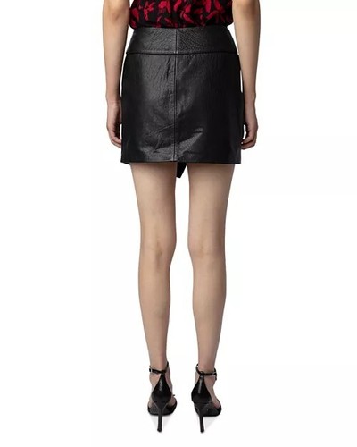 Pre-owned Zadig & Voltaire Junko Biker Leather Skirt Black Asymmetric $598, Sz 38, Us M In Pink