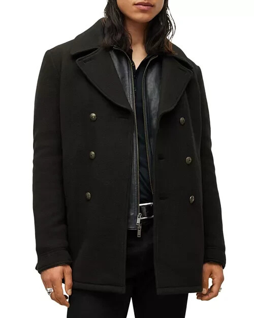 Pre-owned John Varvatos Wool Carlos Vintage I Peacoat Men's 56/xl Black Front Button L/s