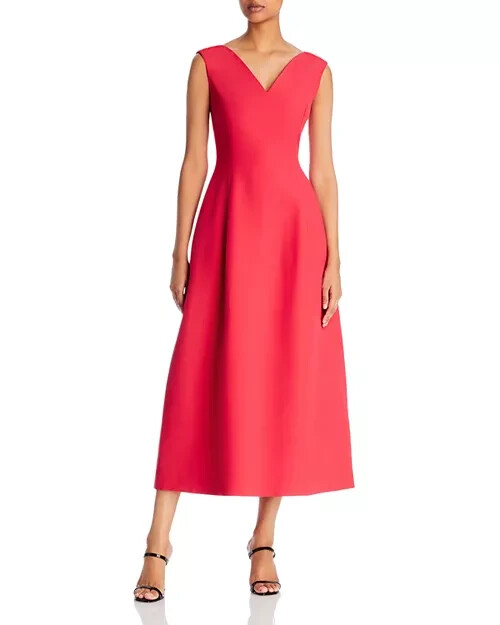 Pre-owned Lafayette 148 York Portrait Wool/silk Vneck Dress Women's 10 Vibrant Coral