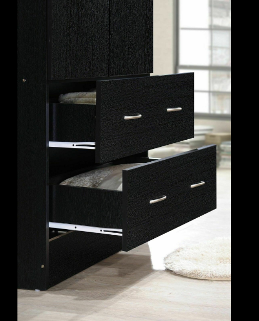 Wardrobe Cabinet 2 Door 2 Drawer Armoire Closet Organizer Clothes Storage Black